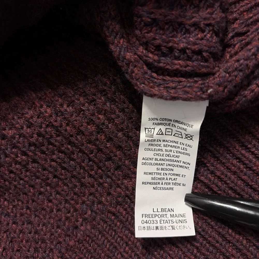 Vintage LL Bean Preppy Mens XL Burgundy Organic Cotton Full Zip‎ Knit Cardigan
